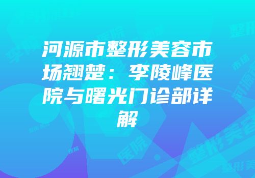 河源市整形美容市场翘楚：李陵峰医院与曙光门诊部详解