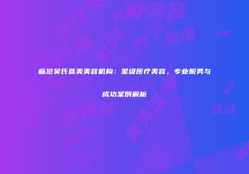 临沧吴氏嘉美美容机构：星级医疗美容，专业服务与成功案例解析