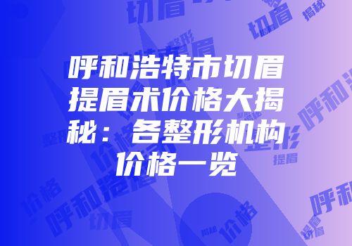 呼和浩特市切眉提眉术价格大揭秘：各整形机构价格一览