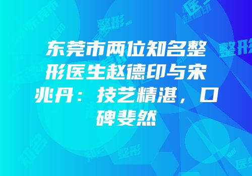 东莞市两位知名整形医生赵德印与宋兆丹：技艺精湛，口碑斐然