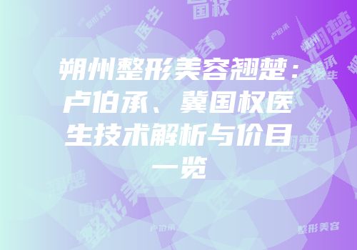朔州整形美容翘楚：卢伯承、冀国权医生技术解析与价目一览
