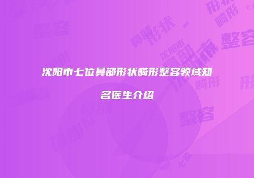 沈阳市七位鼻部形状畸形整容领域知名医生介绍