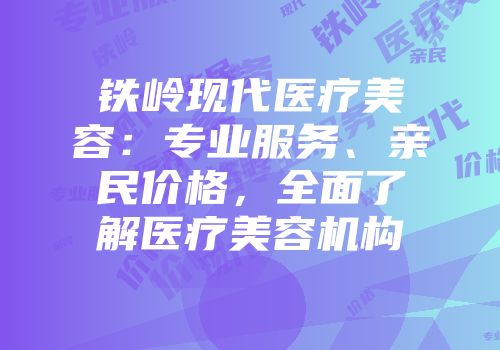 铁岭现代医疗美容：专业服务、亲民价格，全面了解医疗美容机构