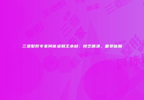 三亚整形专家何栋梁和王本材：技艺精湛，备受信赖