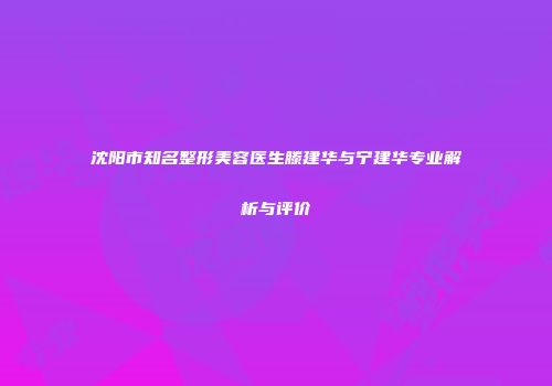 沈阳市知名整形美容医生滕建华与宁建华专业解析与评价