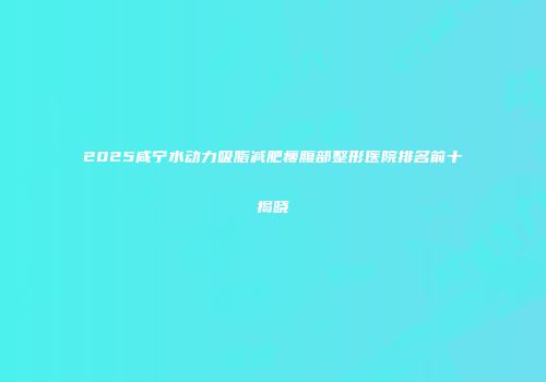 2025咸宁水动力吸脂减肥瘦腹部整形医院排名前十揭晓