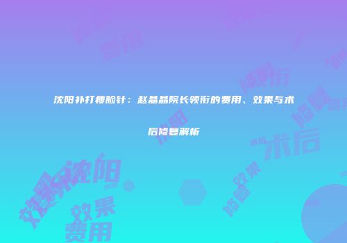 沈阳补打瘦脸针：赵晶晶院长领衔的费用、效果与术后修复解析