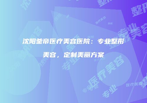 沈阳釜帝医疗美容医院：专业整形美容，定制美丽方案