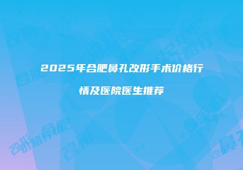 2025年合肥鼻孔改形手术价格行情及医院医生推荐
