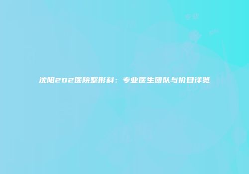沈阳202医院整形科：专业医生团队与价目详览