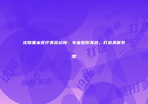 沈阳黑米医疗美容诊所：专业整形美容，打造美丽梦想