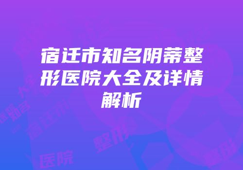 宿迁市知名阴蒂整形医院大全及详情解析