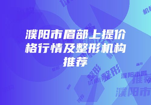 濮阳市眉部上提价格行情及整形机构推荐
