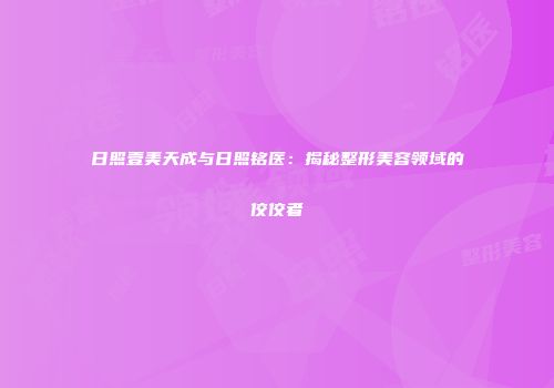 日照壹美天成与日照铭医：揭秘整形美容领域的佼佼者