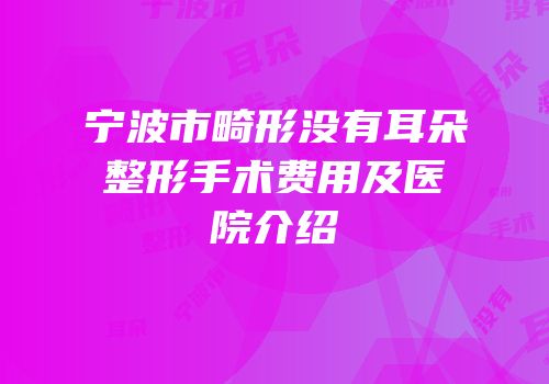 宁波市畸形没有耳朵整形手术费用及医院介绍