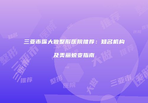 三亚市嘴大做整形医院推荐：知名机构及美丽蜕变指南