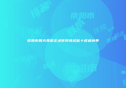 南阳市朝天鼻矫正术医院排名前十权威榜单