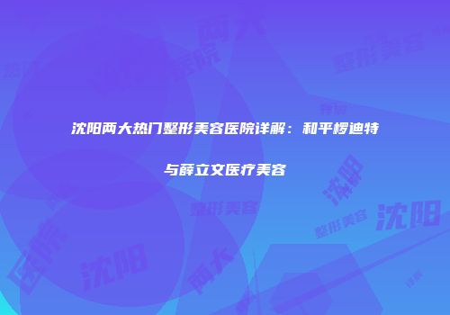 沈阳两大热门整形美容医院详解：和平椤迪特与薛立文医疗美容