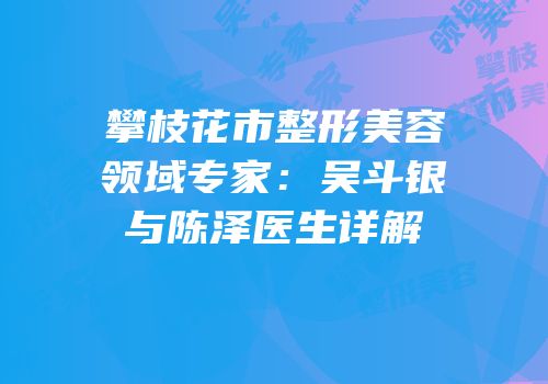 攀枝花市整形美容领域专家：吴斗银与陈泽医生详解