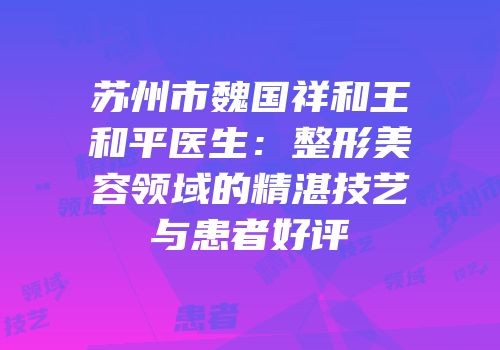 苏州市魏国祥和王和平医生：整形美容领域的精湛技艺与患者好评