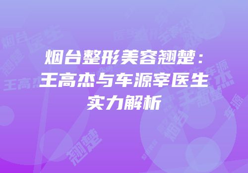 烟台整形美容翘楚：王高杰与车源宰医生实力解析