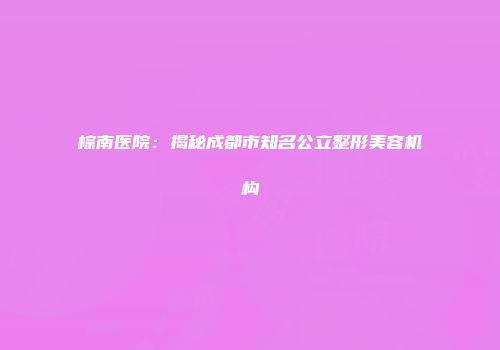 棕南医院：揭秘成都市知名公立整形美容机构