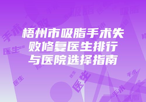 梧州市吸脂手术失败修复医生排行与医院选择指南