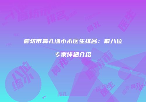 廊坊市鼻孔缩小术医生排名：前八位专家详细介绍