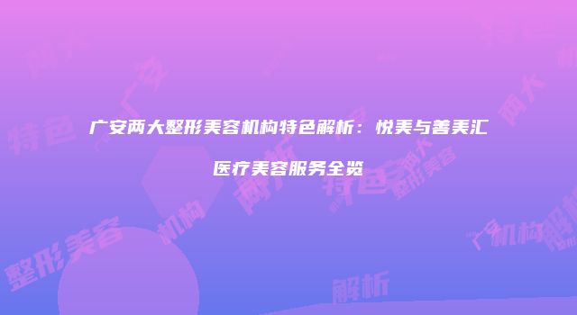 广安两大整形美容机构特色解析：悦美与善美汇医疗美容服务全览