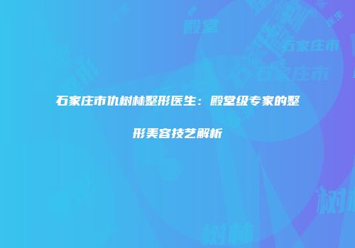石家庄市仇树林整形医生：殿堂级专家的整形美容技艺解析