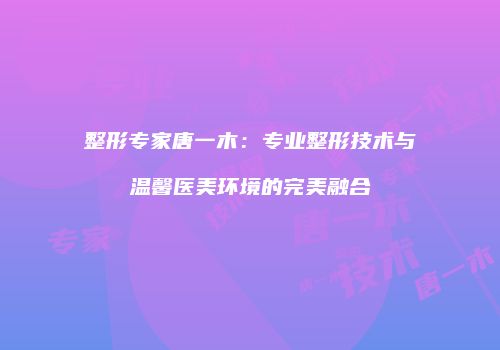 整形专家唐一木：专业整形技术与温馨医美环境的完美融合