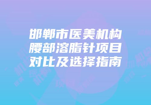 邯郸市医美机构腰部溶脂针项目对比及选择指南