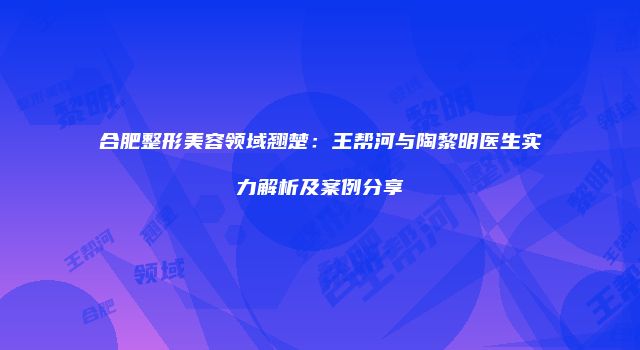 合肥整形美容领域翘楚：王帮河与陶黎明医生实力解析及案例分享