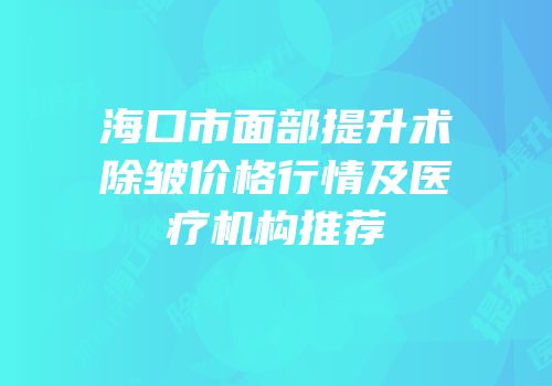 海口市面部提升术除皱价格行情及医疗机构推荐
