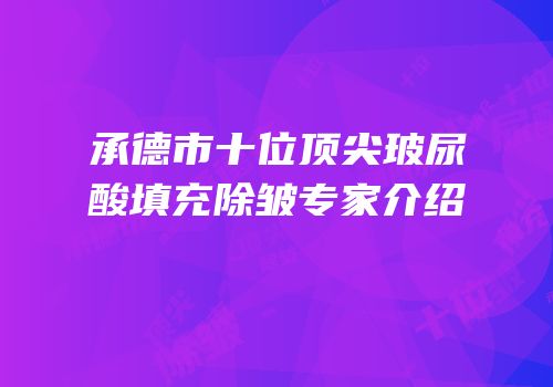 承德市十位顶尖玻尿酸填充除皱专家介绍