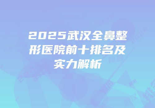 2025武汉全鼻整形医院前十排名及实力解析