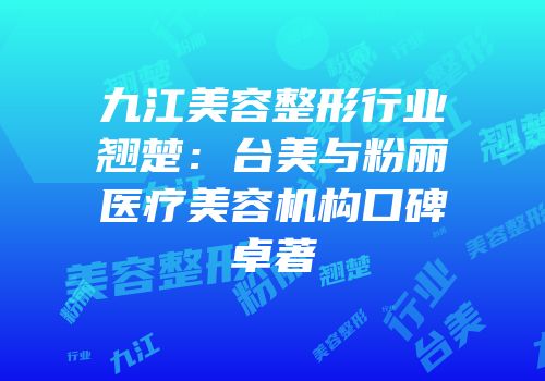 九江美容整形行业翘楚：台美与粉丽医疗美容机构口碑卓著