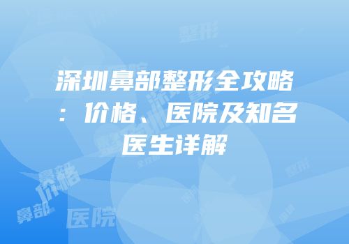 深圳鼻部整形全攻略：价格、医院及知名医生详解