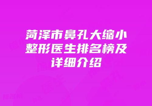 菏泽市鼻孔大缩小整形医生排名榜及详细介绍