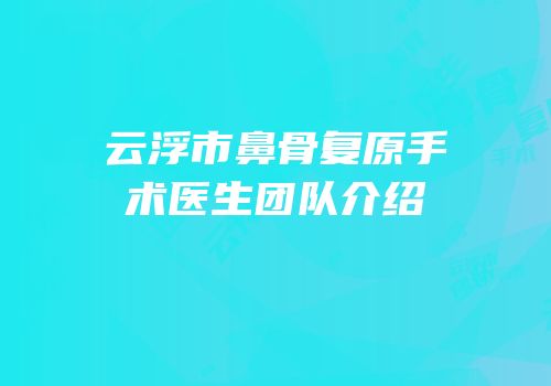 云浮市鼻骨复原手术医生团队介绍