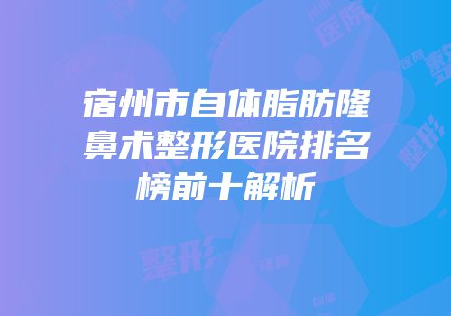 宿州市自体脂肪隆鼻术整形医院排名榜前十解析