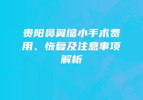 贵阳鼻翼缩小手术费用、恢复及注意事项解析