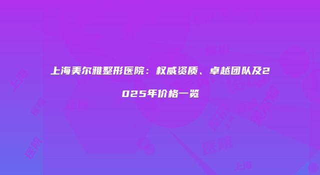 上海美尔雅整形医院：权威资质、卓越团队及2025年价格一览
