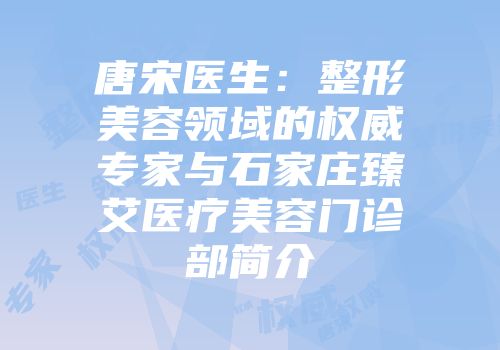 唐宋医生：整形美容领域的权威专家与石家庄臻艾医疗美容门诊部简介