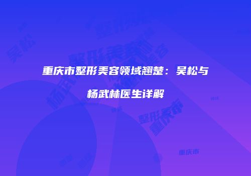 重庆市整形美容领域翘楚：吴松与杨武林医生详解