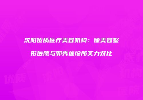 沈阳优质医疗美容机构：徐美容整形医院与郭秀莲诊所实力对比