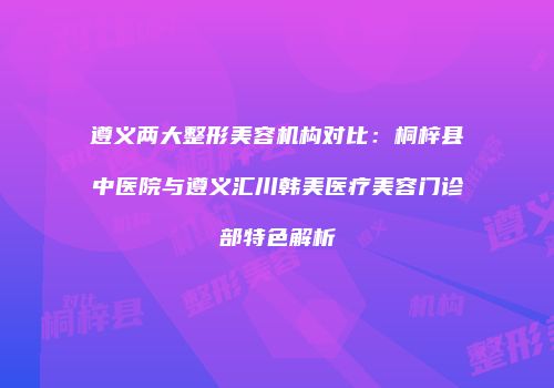 遵义两大整形美容机构对比：桐梓县中医院与遵义汇川韩美医疗美容门诊部特色解析