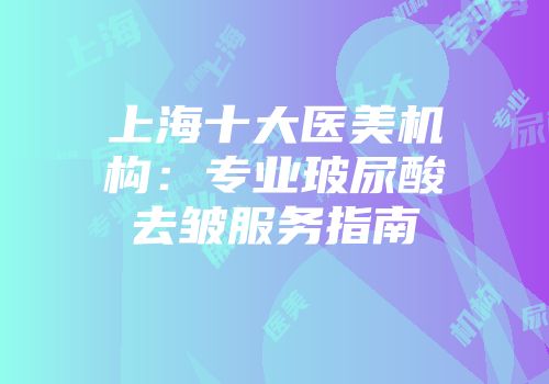 上海十大医美机构：专业玻尿酸去皱服务指南