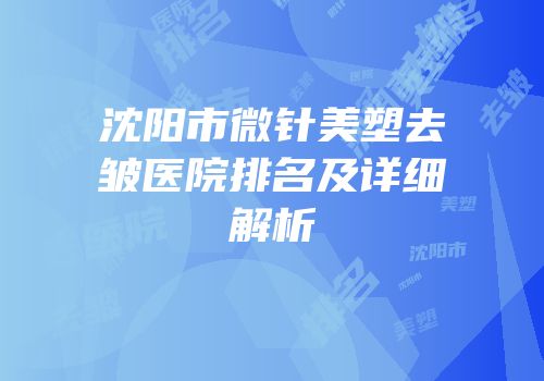 沈阳市微针美塑去皱医院排名及详细解析
