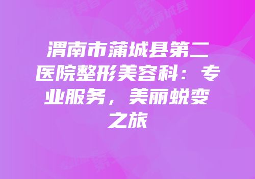 渭南市蒲城县第二医院整形美容科：专业服务，美丽蜕变之旅